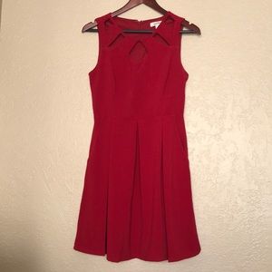 Red Skater Style Dress with Cutouts & Pockets